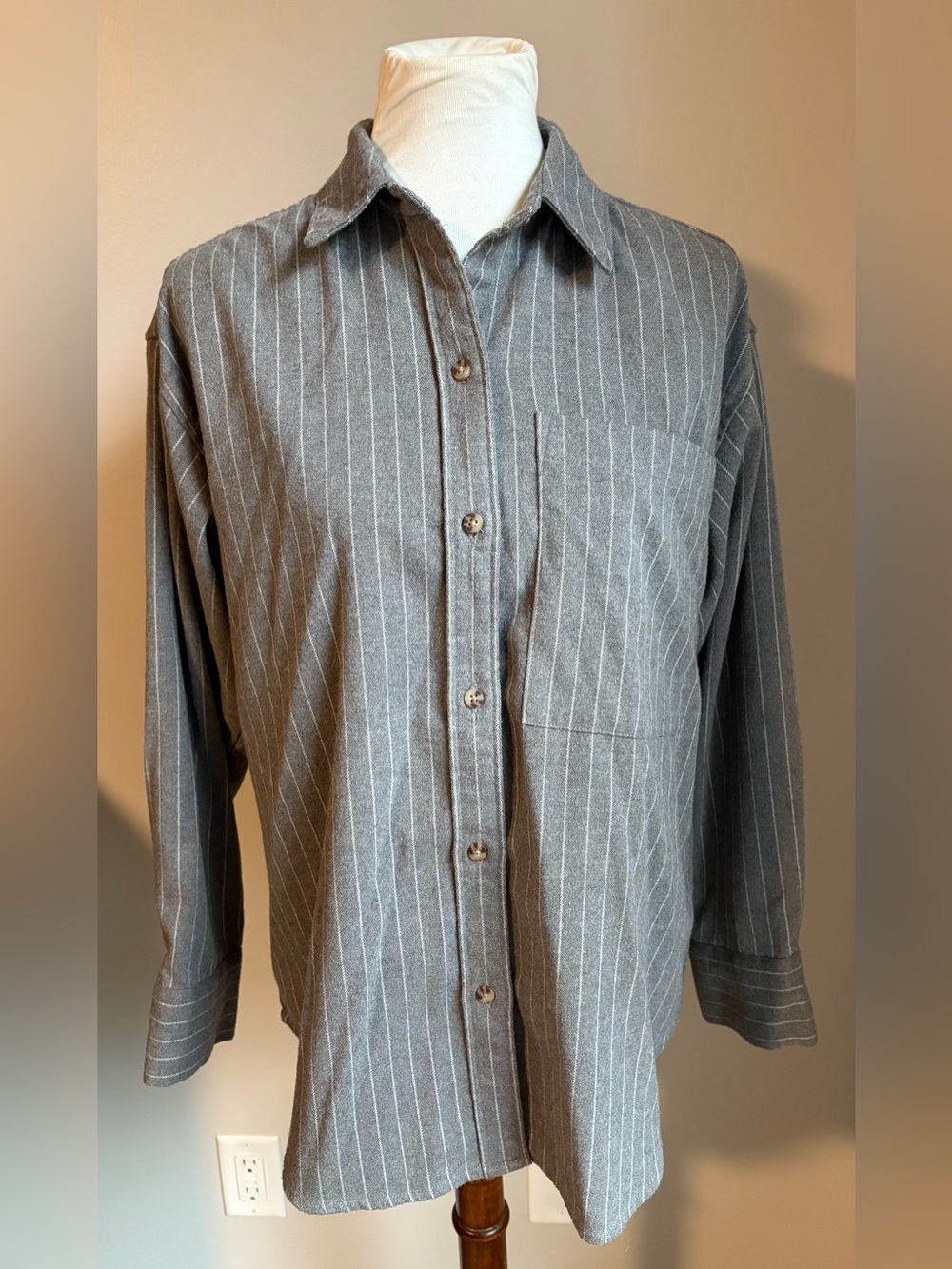 Abercrombie & Fitch Oversized Soft A&F Collection Striped Button-Down Gray S